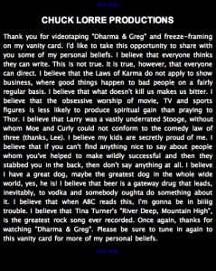 Chuck Lorre's first Vanity Card